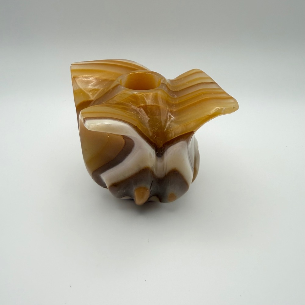 Vintage Onyx Marble Candle Holder - Carved Stone Tulip Design
